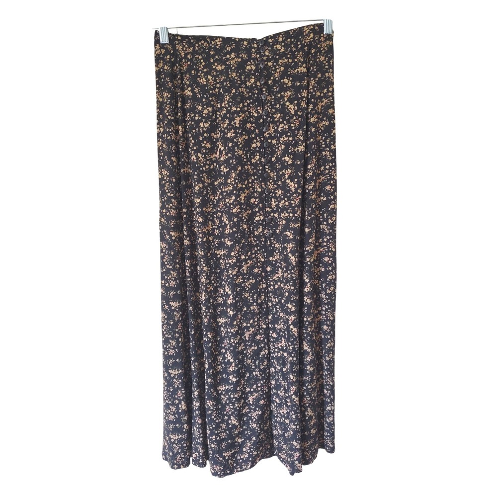 Vintage Express Floral Maxi Slip Skirt‎ Womens M Black Rayon 90s Boho Y2K
